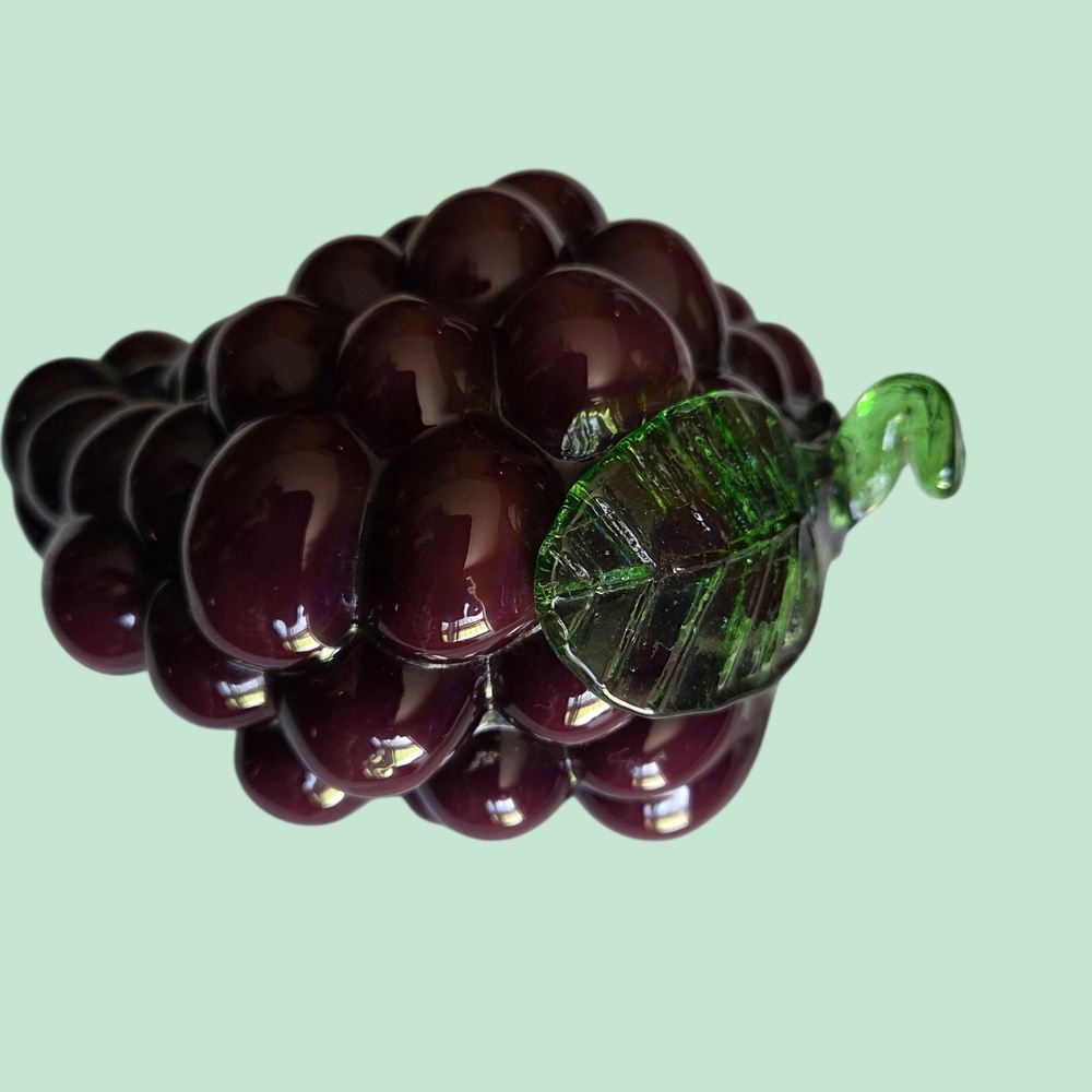 Decorative Purple Glass Grape with Green Leaf - Faux Floral Accent